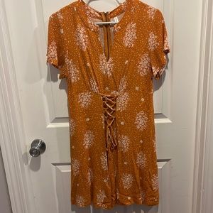 Xhilaration mustard/orange mini dress with corset lacing